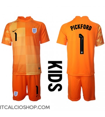 Inghilterra Jordan Pickford #1 Portiere Seconda Maglia Bambino Mondiali 2022 Manica Corta (+ Pantaloni corti)
